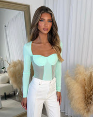 Isla Long Sleeve Corset Style Top - Mint
