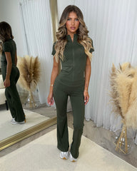 Tessa Two Piece Zip Top Gym Set- Khaki