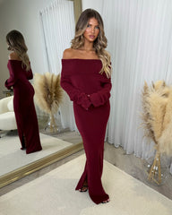 Sofia Cowl Neck Knitted Maxi Dress - Wine