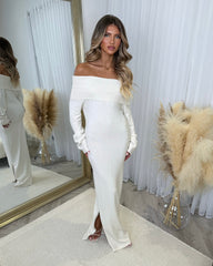 Sofia Cowl Neck Knitted Maxi Dress - Beige