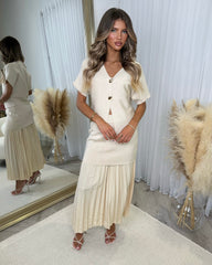 Emery Short Sleeve Top & Frill Detail Skirt - Beige