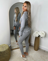 Amira Gold Button Ribbed Loungeset - Grey