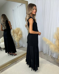 Leah Gold Button V-Neck Waist Coat & Skirt Co-ord- Black