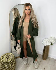 Gabriella Knitted Long Cardigan - Khaki