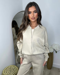 Amelia Bomber Zip Jacket & Straight Leg Joggers Set- Light Beige