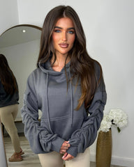 Penny Ruched Sleeve Hoodie - Slate Grey