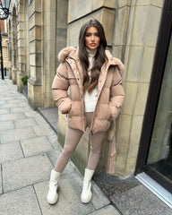 Kelsey Padded Faux Fur Hooded Coat - Camel