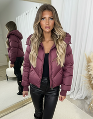 Lorna Short Style Padded Bomber Coat - Burgundy