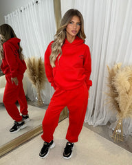 Harlow Plain Fleece Lined Cuffed Leg Joggers - Red