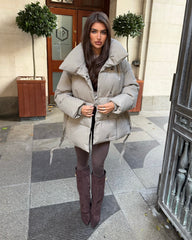 Sophie Short Belted Padded Duvet Coat - Taupe