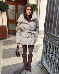 Sophie Short Belted Padded Duvet Coat - Taupe