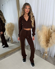 Tyla Fitted Cropped Jacket Wide Leg Tracksuit- Chocolate