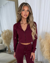 Tyla Fitted Cropped Jacket Wide Leg Tracksuit- Wine
