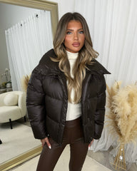 Rita Short Padded Bomber Jacket - Chocolate