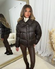 Rita Short Padded Bomber Jacket - Chocolate