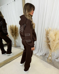 Clara 'GLAMDOLL' Embroidery Outline Detail Back Design Hoodie - Chocolate