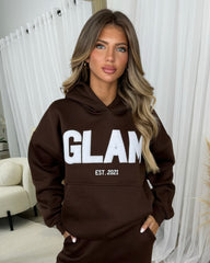 Millie 'GLAM' BOLD EMOBROIDERY Front Logo Print Hoodie - Chocolate