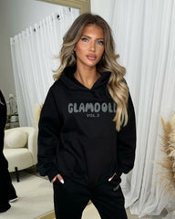 Zoey 'GLAMDOLL' BUBBLE PRINT Design Hoodie & Flared Jogger Set - Black