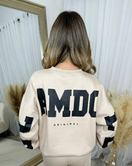 Alanna Round Neck 'GLAMDOLL' Back Print Fleece Lined Jumper - Beige