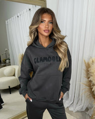 Zoey 'GLAMDOLL' BUBBLE PRINT Design Hoodie & Flared Jogger Set - Slate Grey