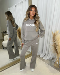Zoey 'GLAMDOLL' BUBBLE PRINT Design Hoodie & Flared Jogger Set - Dove Grey