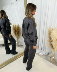 Alanna Round Neck 'GLAMDOLL' Back Print Fleece Lined Jumper - Slate Grey