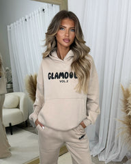 Zoey 'GLAMDOLL' BUBBLE PRINT Design Hoodie & Flared Jogger Set - Beige