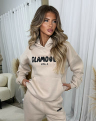 Zoey 'GLAMDOLL' BUBBLE PRINT Design Hoodie & Flared Jogger Set - Beige