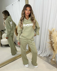 Zoey 'GLAMDOLL' BUBBLE PRINT Design Hoodie & Flared Jogger Set - Sage Green