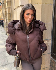 Lorna Short Style Padded Bomber Coat - Chocolate