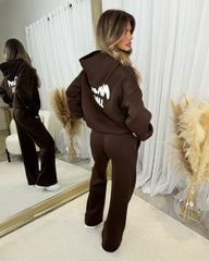 Zoey 'GLAMDOLL' BUBBLE PRINT Design Hoodie & Flared Jogger Set - Chocolate
