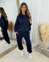 Emily 'GLAM' Embroidery Outline Front Design Fleece Lined Hoodie - Navy