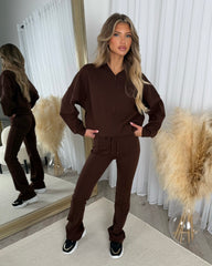 Bethan Zip up Bomber Jacket & Flares Set - Chocolate