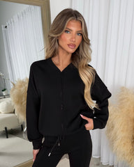 Bethan Zip up Bomber Jacket & Flares Set - Black