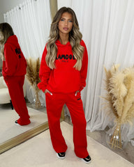 Zoey 'GLAMDOLL' BUBBLE PRINT Design Hoodie & Flared Jogger Set - Red