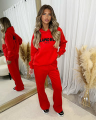 Zoey 'GLAMDOLL' BUBBLE PRINT Design Hoodie & Flared Jogger Set - Red