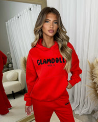 Zoey 'GLAMDOLL' BUBBLE PRINT Design Hoodie & Flared Jogger Set - Red