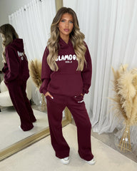 Zoey 'GLAMDOLL' BUBBLE PRINT Design Hoodie & Flared Jogger Set - Burgundy
