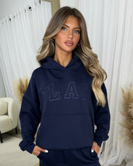 Emily 'GLAM' Embroidery Outline Front Design Fleece Lined Hoodie - Navy