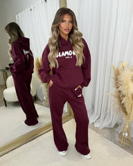 Zoey 'GLAMDOLL' BUBBLE PRINT Design Hoodie & Flared Jogger Set - Burgundy