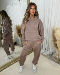 Harlow Plain Fleece Lined Cuffed Leg Joggers - Mocha