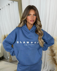 Skylar 'GLAMDOLL' High Density Front Detail Fleece Lined Hoodie - Denim Blue