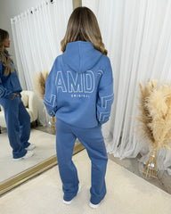 Clara 'GLAMDOLL' Embroidery Outline Detail Back Design Hoodie - Denim Blue