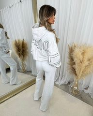 Clara 'GLAMDOLL' Embroidery Outline Detail Back Design Hoodie - Bleach Grey