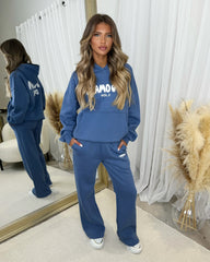 Zoey 'GLAMDOLL' BUBBLE PRINT Design Hoodie & Flared Jogger Set - Denim Blue
