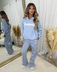 Zoey 'GLAMDOLL' BUBBLE PRINT Design Hoodie & Flared Jogger Set - Baby Blue