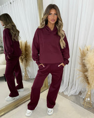 Emily 'GLAM' Embroidery Outline Front Design Fleece Lined Hoodie - Burgundy