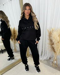 Harlow Plain Fleece Lined Cuffed Leg Joggers - Black