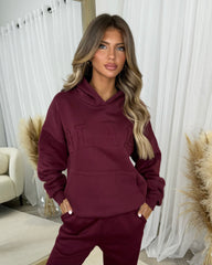Emily 'GLAM' Embroidery Outline Front Design Fleece Lined Hoodie - Burgundy