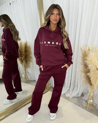 Skylar 'GLAMDOLL' High Density Front Detail Fleece Lined Hoodie - Burgundy
